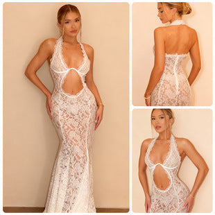 Solène — Ivory Lace Cutout Halter Gown