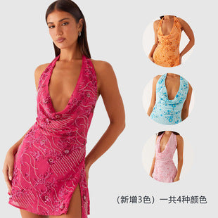 Giselle — Fuchsia Sequin Plunge Mini Dress