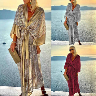 Colette — Gold Striped Kimono Cover-Up