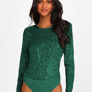 Émeraude — Emerald Sequin Long-Sleeve Top