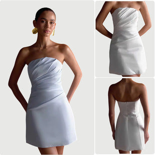 Simone — Ivory Strapless Draped Mini Dress