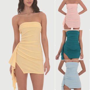 Elodie — Butter Yellow Asymmetric Drape Mini Dress