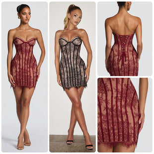 Anaïs — Burgundy Sequin Fringe Mini Dress
