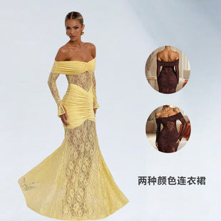 Honorine — Butter Yellow Lace Mermaid Gown