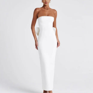 Aveline — White Strapless Column Midi Dress
