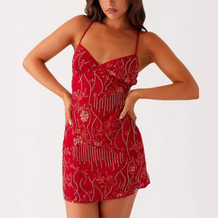 Reine — Red Paisley Print Slip Mini Dress