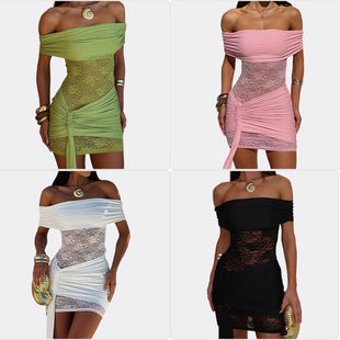 Sidonie — Emerald Off-Shoulder Mesh Mini Dress