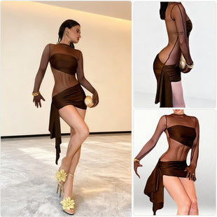 Yseult — Chocolate Mesh Cutout Gown