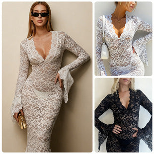 Clémence — Ivory Lace Long-Sleeve Mini Dress