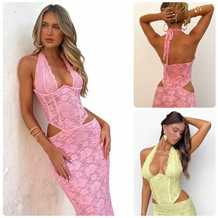 Apolline — Blush Lace Cutout Mini Dress