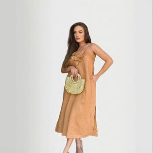 Amandine — Camel Halter Midi Dress