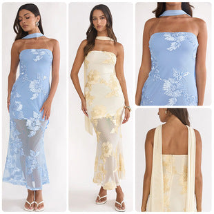 Fleurette — Baby Blue Floral Wrap Dress