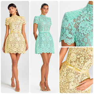 Mélusine — Mint Lace Fit-and-Flare Mini Dress