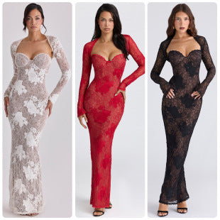 Ombeline — Ivory Lace Long-Sleeve Gown