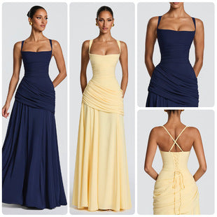 Blandine — Navy Halter Maxi Gown
