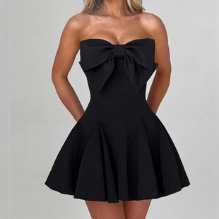 Aurélie — Black Bow-Front Strapless Mini Dress