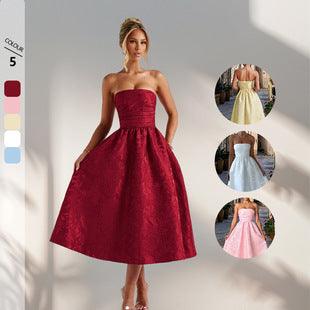 Rosalba — Burgundy Tea-Length Full-Skirt Dress