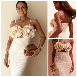 Marceline — Ivory Floral Appliqué Bustier Dress