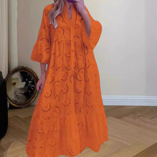 Clémentine — Orange Lace Balloon-Sleeve Dress