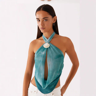 Céleste — Teal Cutout Halter Dress
