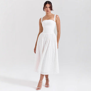 Pascaline — White Square-Neck Midi Dress