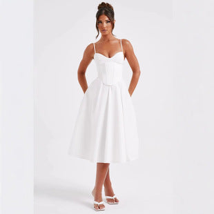 Léocadie — White Strapless Fit-and-Flare Midi Dress