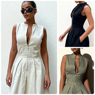 Ombline — Ivory Pleated Plunge Gown