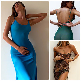 Marine — Blue Satin Cowl Gown