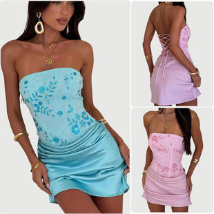 Roselle — Baby Blue Ruffle Strapless Mini Dress