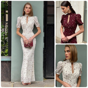 Eugénie — Burgundy Sequin Mandarin-Collar Gown