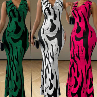 Zéphyrine — Abstract Print Halter Maxi Dress