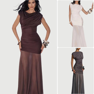 Suzon — Chocolate Draped One-Shoulder Gown
