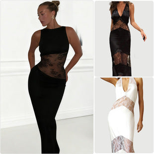 Françoise — Black Plunge Textured Mini Dress