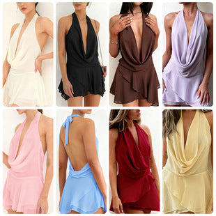 Marceline-Odette — Black Long-Sleeve Plunge Mini Dress