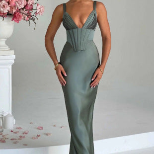 Rosamund — Black Satin Halter Gown
