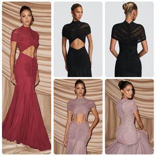 Odélie — Black Long-Sleeve Slit Gown
