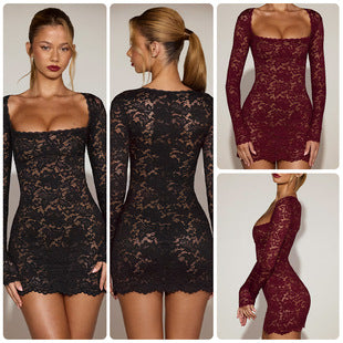 Odessa — Burgundy Sequin Plunge Mini Dress