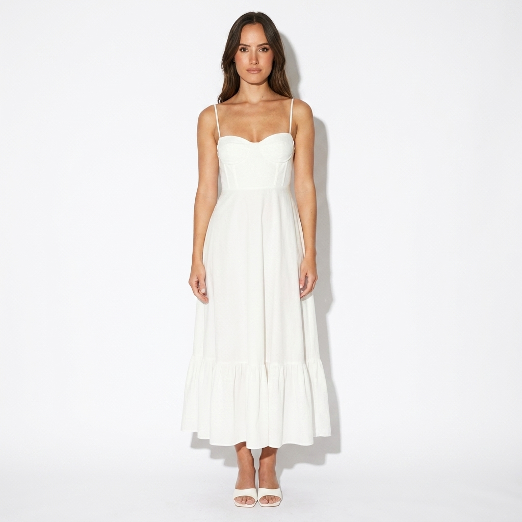 Blanche — White Tiered Bustier Maxi Dress, front view