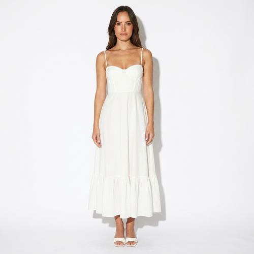Blanche — White Tiered Bustier Maxi Dress, front view