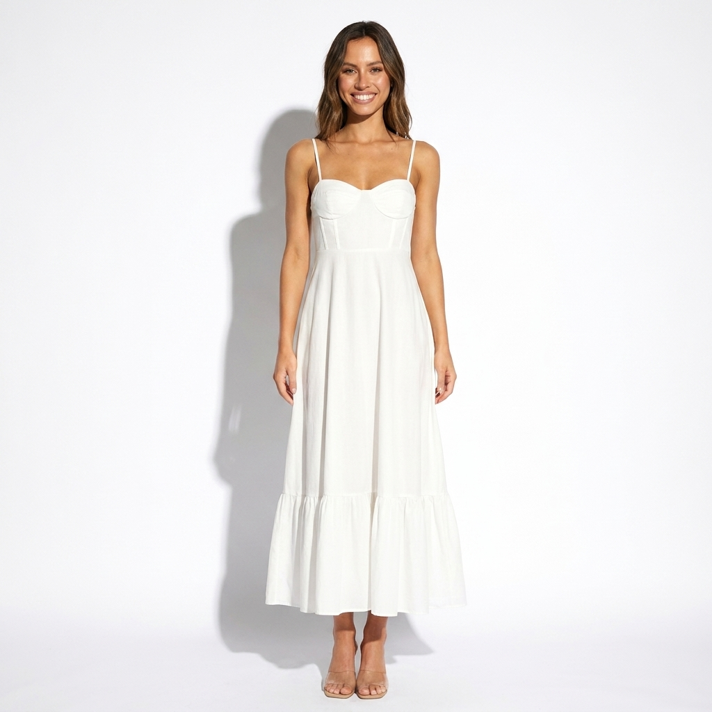 Blanche — White Tiered Bustier Maxi Dress, front view