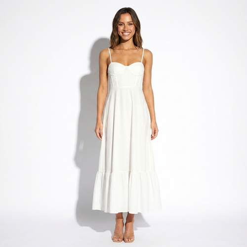 Blanche — White Tiered Bustier Maxi Dress, front view