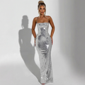Liliane — Silver Sequin Column Gown, front view