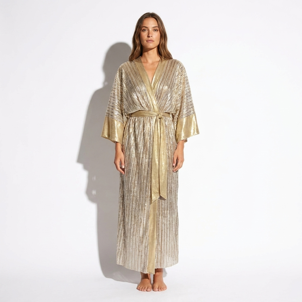 Colette — Gold Striped Kimono Cover-Up, front view