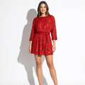 Romy — Red Sequin Dolman-Sleeve Mini Dress, front view