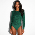 Émeraude — Emerald Sequin Long-Sleeve Top, front view
