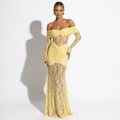 Honorine — Butter Yellow Lace Mermaid Gown, front view