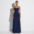Blandine — Navy Halter Maxi Gown, front view