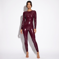 Radegonde — Burgundy Patent Long-Sleeve Catsuit, front view