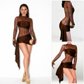 Yseult — Chocolate Mesh Cutout Gown, front view