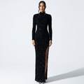 Hortense — Black Sequin Long-Sleeve Gown, front view